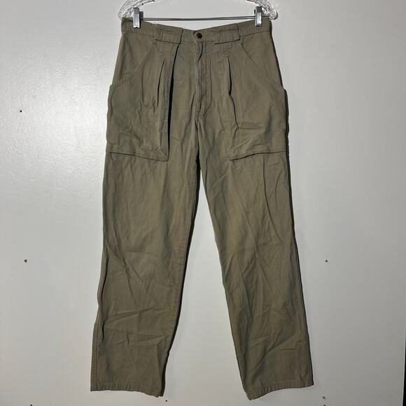 Vintage Eddie Bauer Pleated Front Pocket Slim Straight Tan Pants Men’s 30x30 - Picture 1 of 8